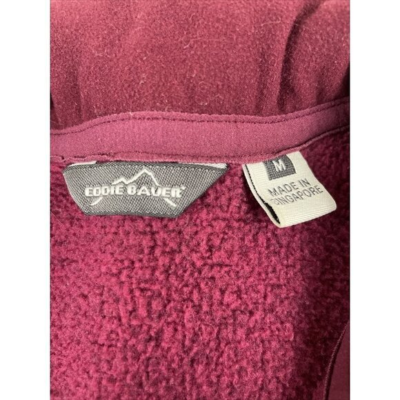 Eddie Bauer Full Zip Knit Fleece Jacket Women’s M Maroon Pockets Mock Neck - Picture 5 of 12